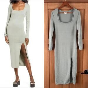 Open Edit Slit Midi Knit Sweater Dress in Sage Green Women’s size Medium